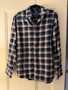 Vineyard Vines Navy, Orange & White Plaid Button-Down Shirt